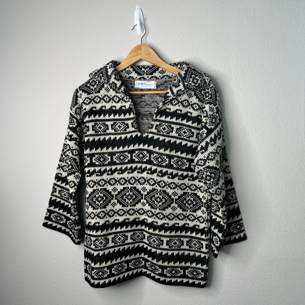LeRoy Knitwear 1960 - 1970'Vintage Black&White Unisex Sz M‎ Southwestern Sweater